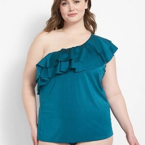 Swim by Cacique No-Wire Shimmer One-Shoulder Swim Tankini Top size 18